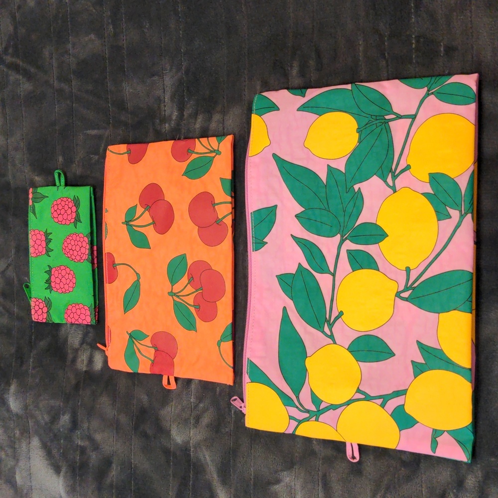 Baggu Travel Go Pouch set of 3 lemon cherry raspberry